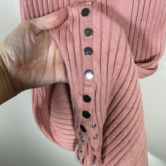 Guess Women's Pink Ribbed Stretch Midi Dress Button Detail XL Tank Henley Style! - Picture 5 of 8